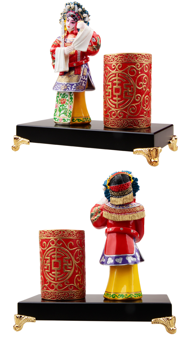 兩款家佳樂文學(xué)國(guó)粹京劇人物臉譜泥塑彩繪筆筒
