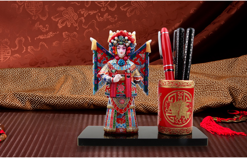 兩款家佳樂文學(xué)國(guó)粹京劇人物臉譜泥塑彩繪筆筒