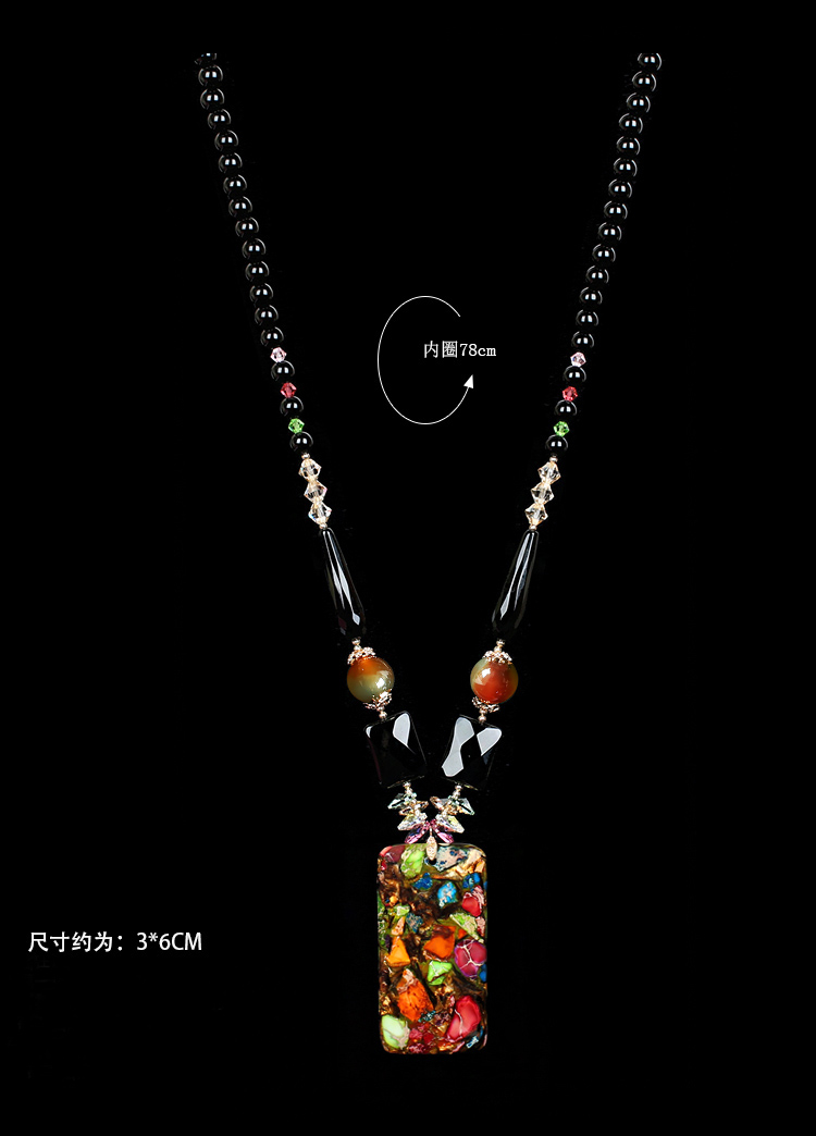 奢華復(fù)古水晶黑瑪瑙毛衣長(zhǎng)款項(xiàng)鏈