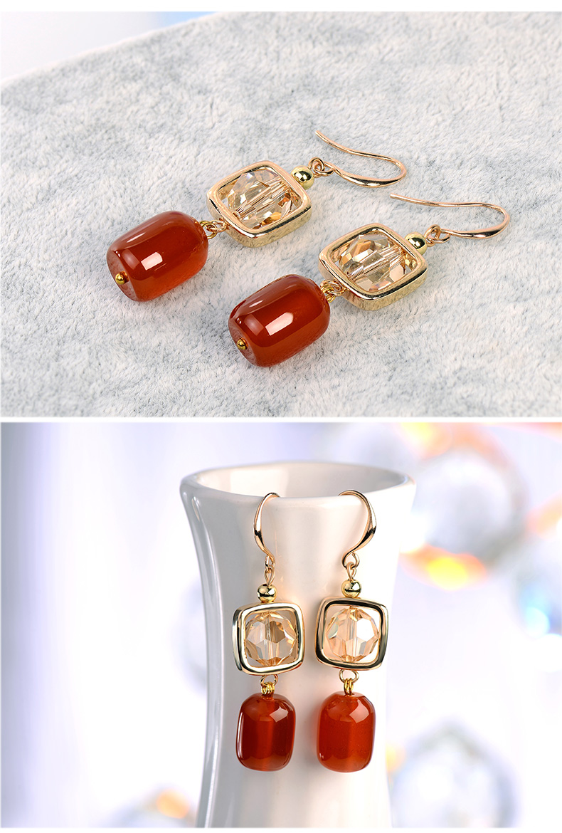 簡(jiǎn)約時(shí)尚百搭紅瑪瑙水晶耳環(huán)