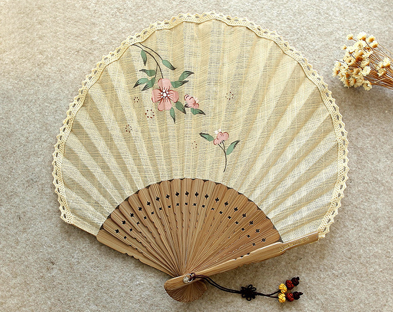 家佳樂文學扇子女式棉麻布扇貝殼扇