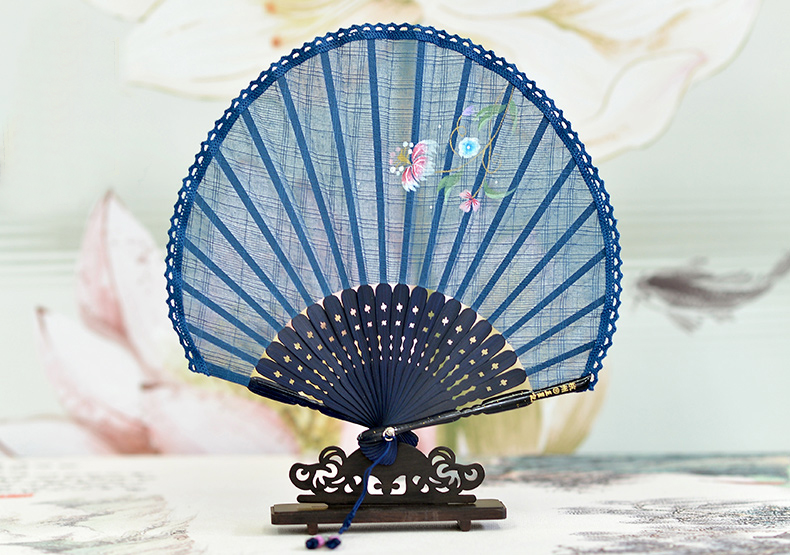 家佳樂文學扇子女式棉麻布扇貝殼扇