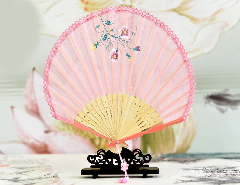 家佳樂文學扇子女式棉麻布扇貝殼扇