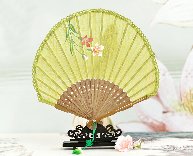 家佳樂文學扇子女式棉麻布扇貝殼扇