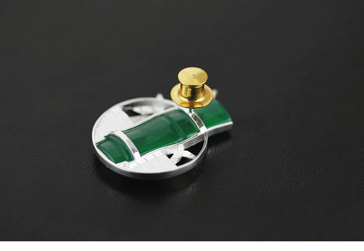 家佳樂文學古典鑲玉髓竹子純銀胸針