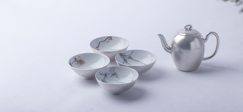家佳樂文學(xué)梅蘭竹菊鎏銀茶具套裝