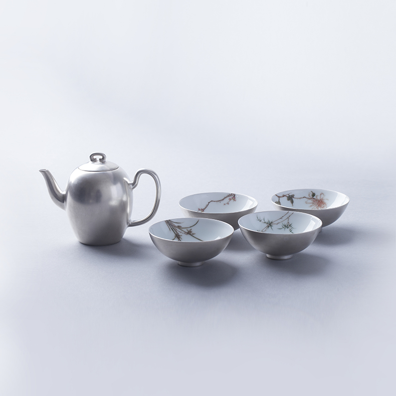 家佳樂文學(xué)梅蘭竹菊鎏銀茶具套裝