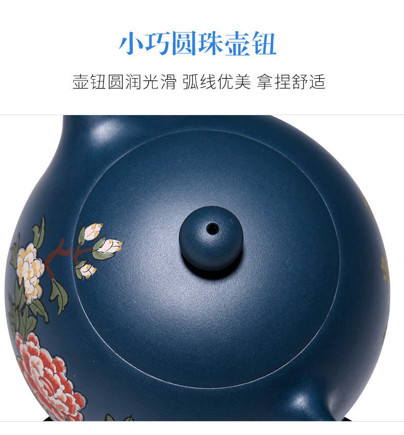 純手工紫砂壺，小巧琺瑯印花紫砂壺