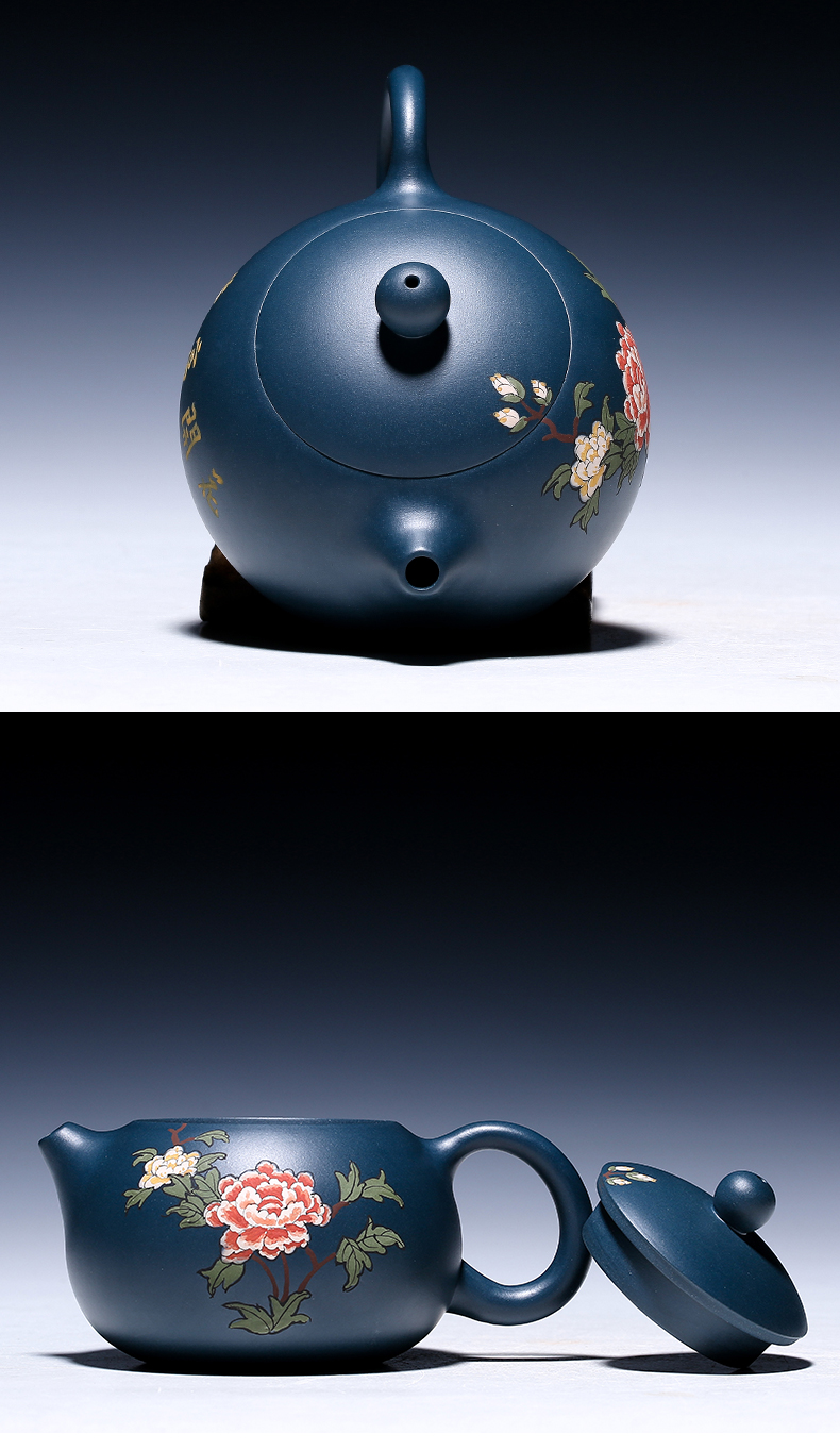 純手工紫砂壺，小巧琺瑯印花紫砂壺