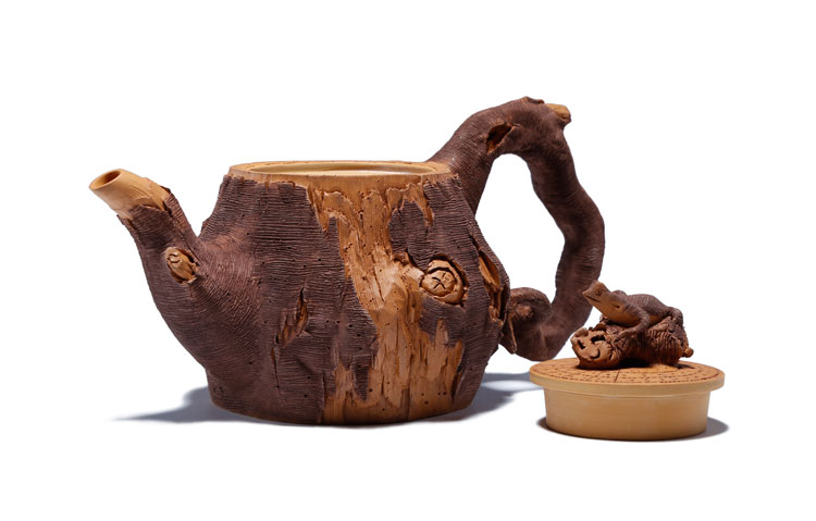 仿木外皮紫砂壺，創(chuàng)意木樁手工雕刻紫砂壺
