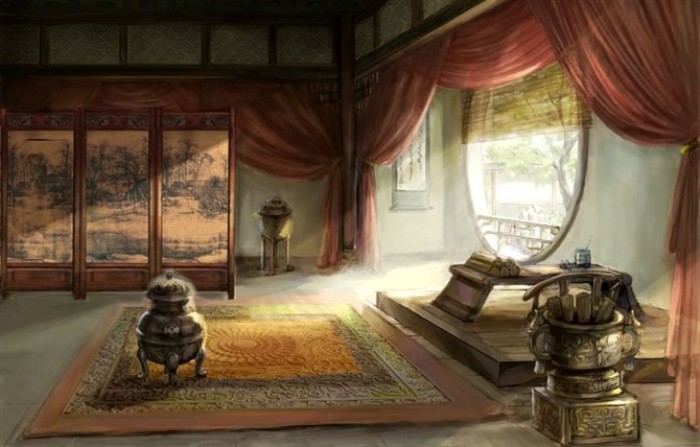 湖光月色插畫，景色秀麗手繪插畫