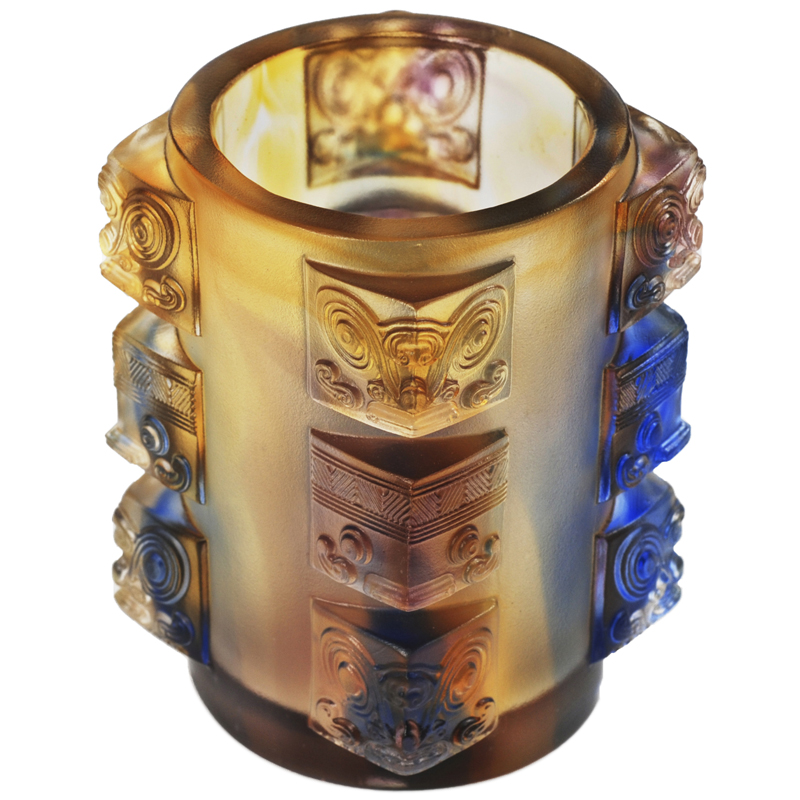 精美失蠟古琉筆筒，中國傳統(tǒng)手工琉璃筆筒