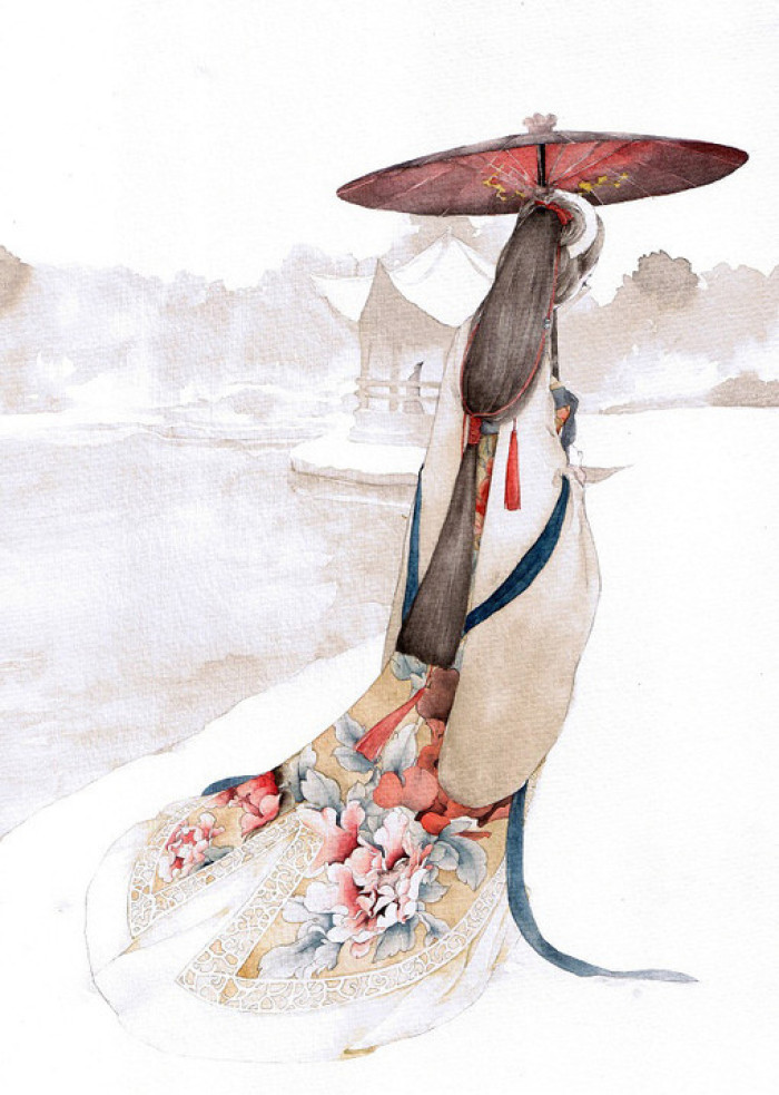 唯美人物插畫，詩意家佳樂文學(xué)手繪插畫