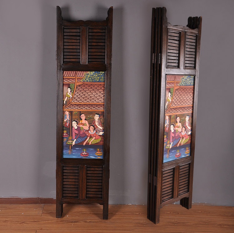 東南亞實(shí)木屏風(fēng)，手繪油畫屏風(fēng)