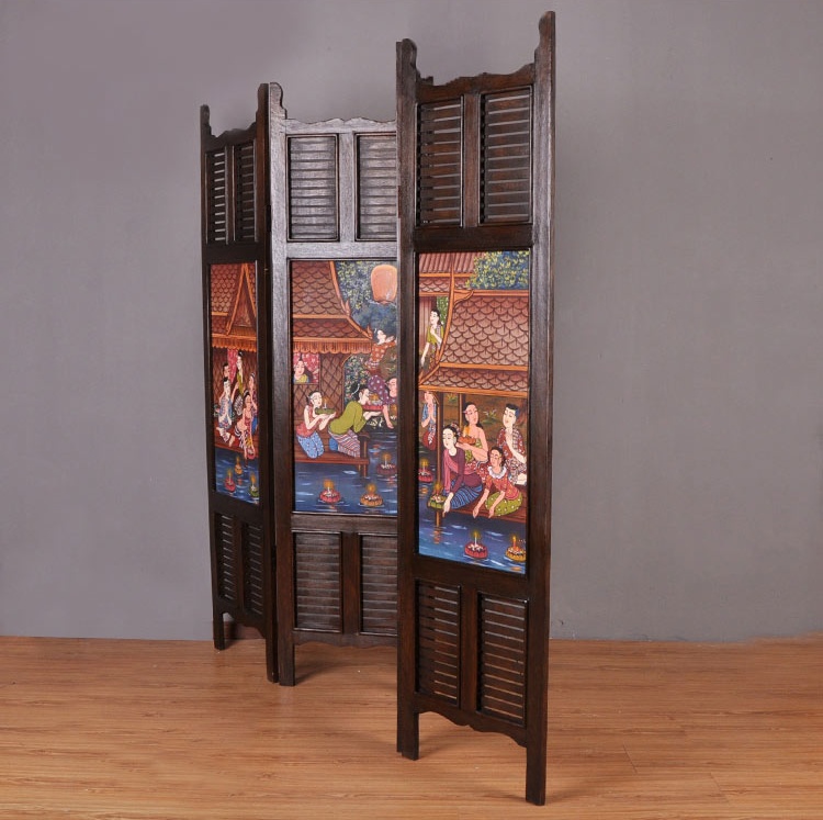 東南亞實(shí)木屏風(fēng)，手繪油畫屏風(fēng)