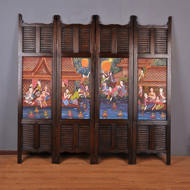 東南亞實(shí)木屏風(fēng)，手繪油畫屏風(fēng)