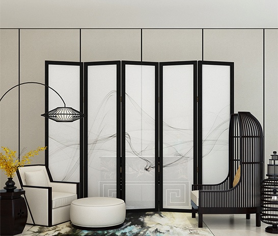 煙縷油布屏風，簡約現(xiàn)代中式屏風
