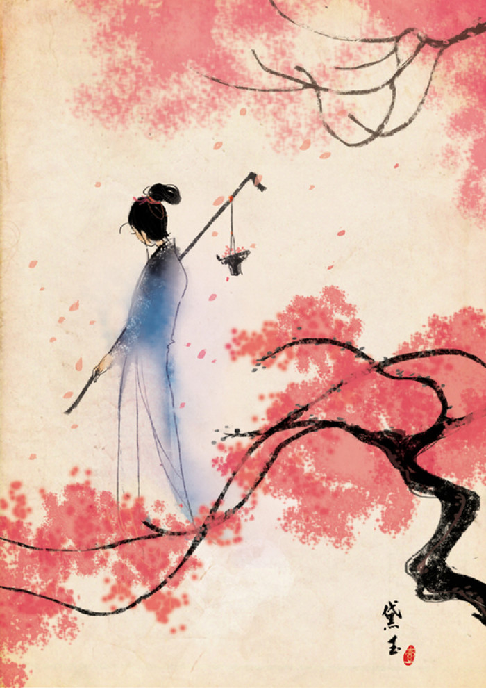 古風(fēng)插畫：相思樹底說(shuō)相思精美手繪插畫