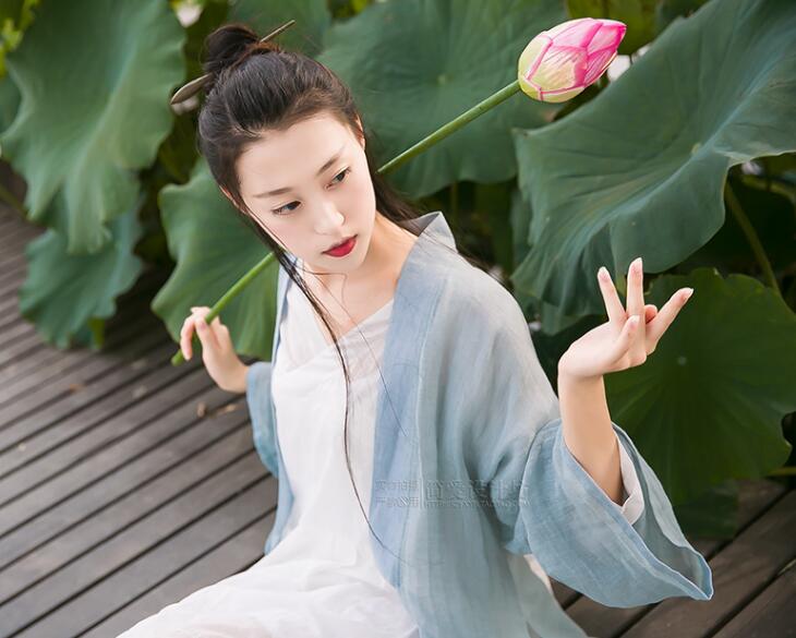 簡潔中式麻紗漢服，開衫披風(fēng)褙子漢服圖片