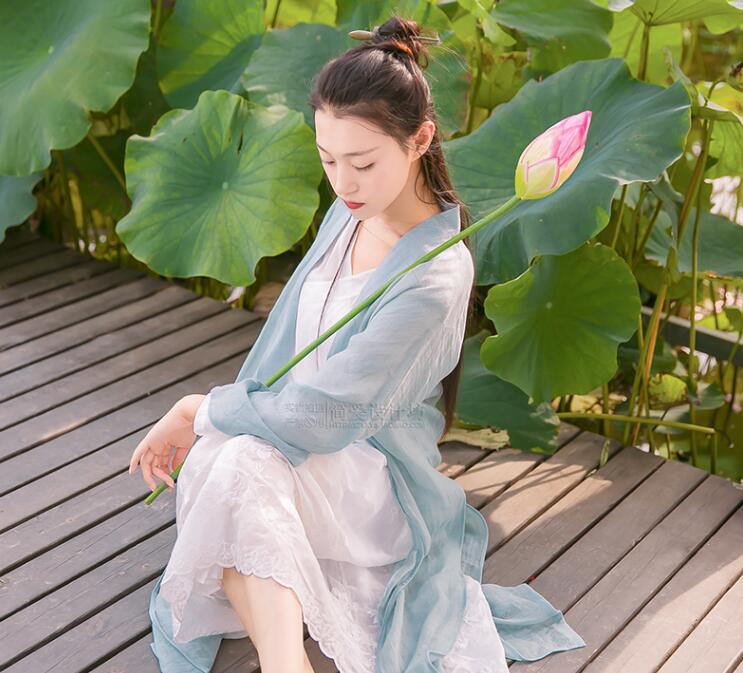 簡潔中式麻紗漢服，開衫披風(fēng)褙子漢服圖片