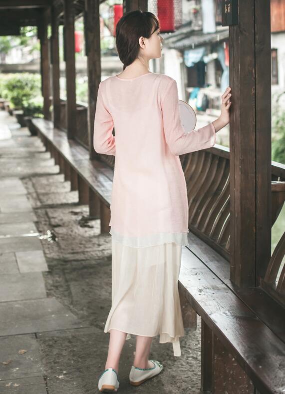 改良版復古家佳樂文學的漢服，簡約粉荷色漢服圖片