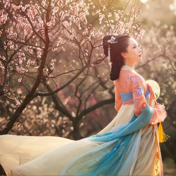 復(fù)古漢服齊胸襦裙，新款繡花漢服美女圖片