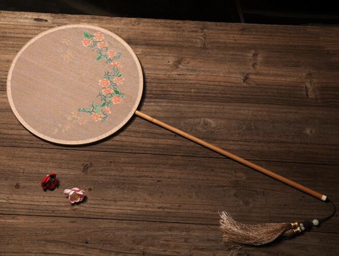 家佳樂文學(xué)手工古典團(tuán)扇，漢服宮扇長(zhǎng)柄手繪扇子