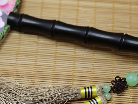 雙面真絲手工刺繡團扇，古典黑檀木宮扇子