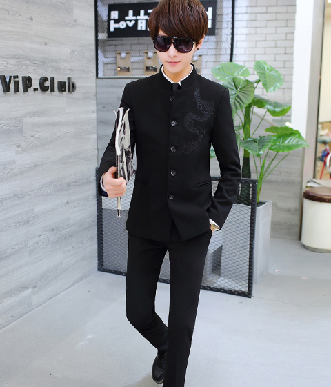 家佳樂(lè)文學(xué)繡龍中山裝，休閑時(shí)尚學(xué)生中山裝