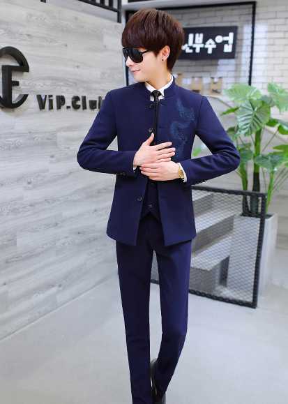 家佳樂(lè)文學(xué)繡龍中山裝，休閑時(shí)尚學(xué)生中山裝