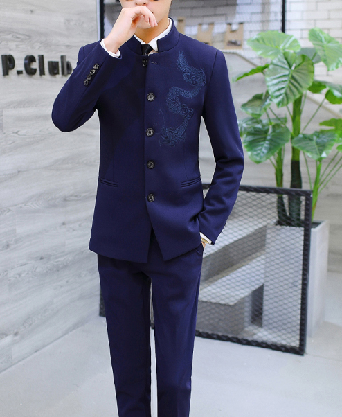 家佳樂(lè)文學(xué)繡龍中山裝，休閑時(shí)尚學(xué)生中山裝