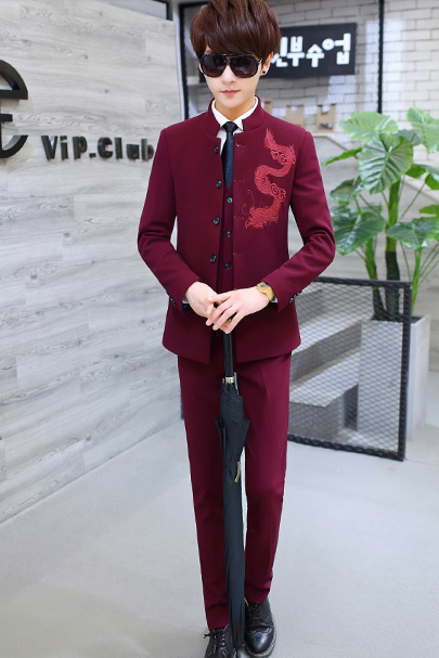 家佳樂(lè)文學(xué)繡龍中山裝，休閑時(shí)尚學(xué)生中山裝