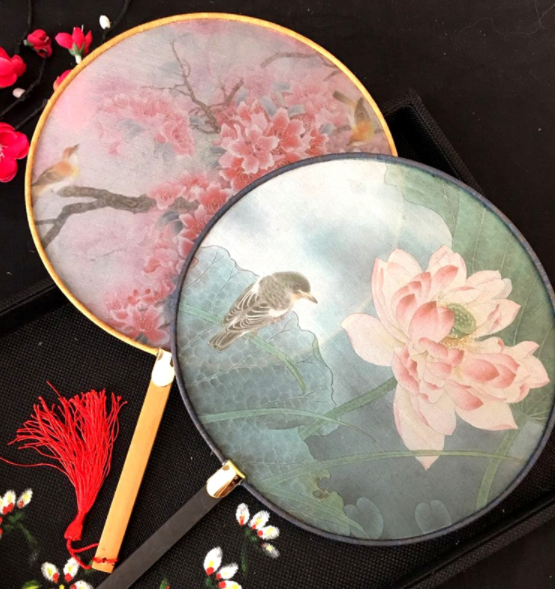 家佳樂文學(xué)復(fù)古仿竹團(tuán)扇，真絲半透明雙面團(tuán)扇圖片