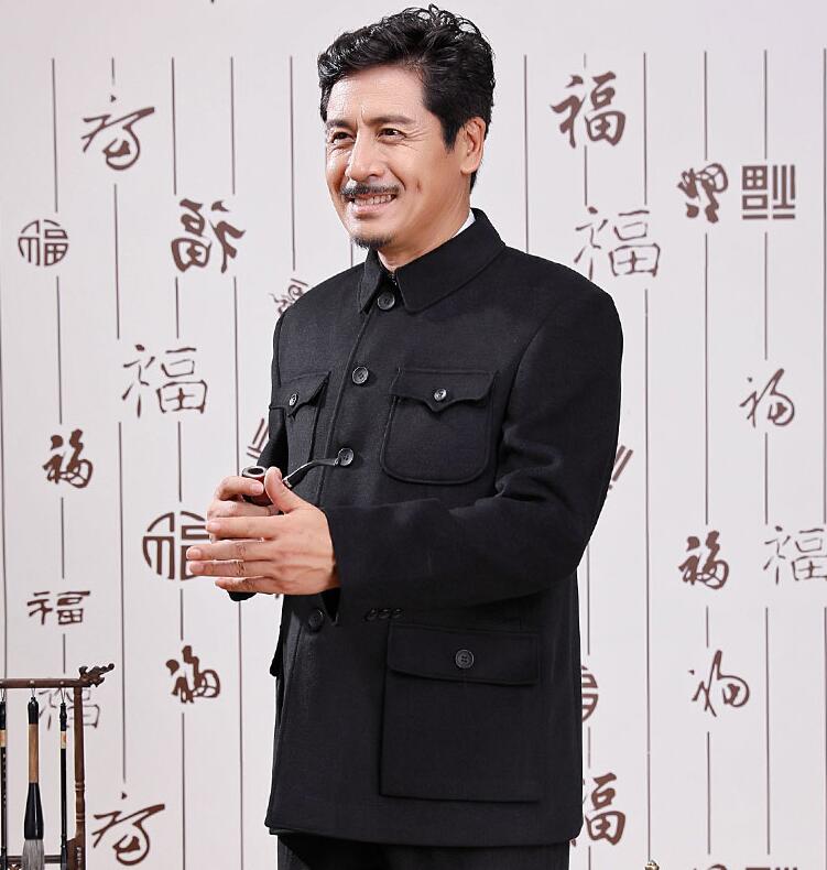 經典立領羊毛呢老年人中山裝