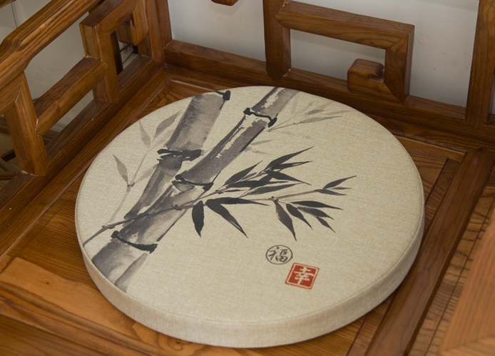 家佳樂文學(xué)亞麻布料坐墊，水墨畫圓凳子坐墊