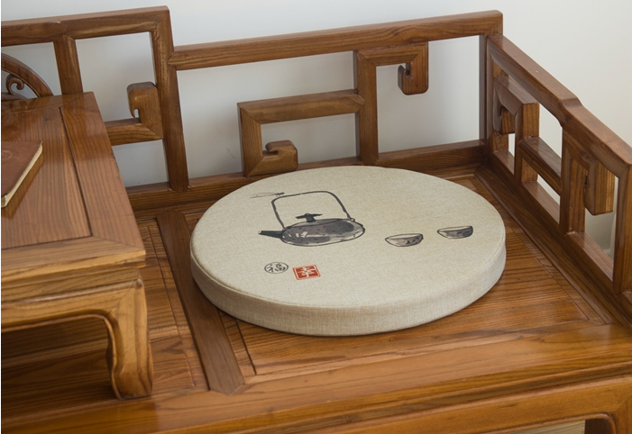 家佳樂文學(xué)亞麻布料坐墊，水墨畫圓凳子坐墊