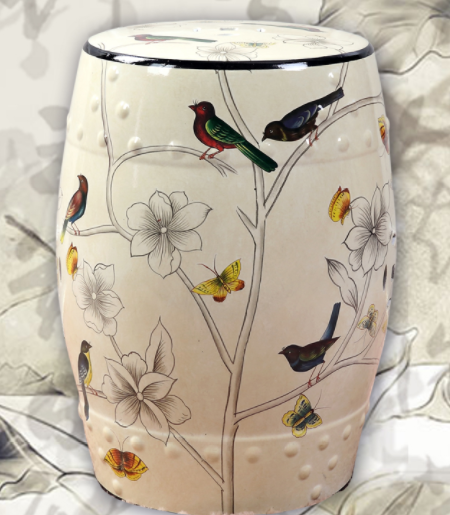 家佳樂文學(xué)陶瓷凳子，復(fù)古仿鼓手繪花鳥凳子