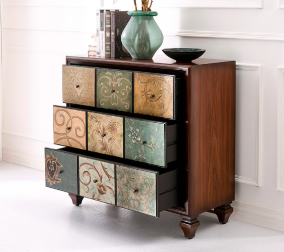 三斗柜客廳實(shí)木儲(chǔ)物收納復(fù)古抽屜玄關(guān)柜子