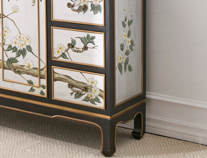 清新國畫收納進(jìn)門柜子，實(shí)木玄關(guān)裝飾門廳柜子