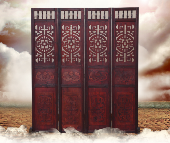 仿古實木中式屏風(fēng)，復(fù)古玄關(guān)屏風(fēng)隔斷