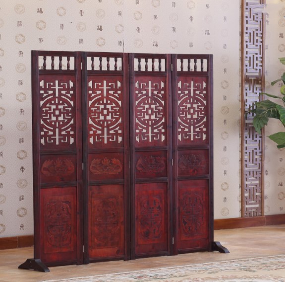 仿古實木中式屏風(fēng)，復(fù)古玄關(guān)屏風(fēng)隔斷