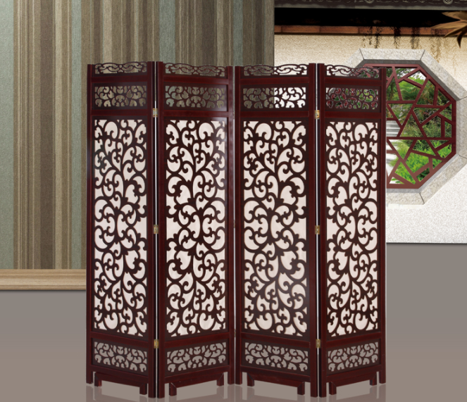 兩色中式仿古隔斷屏風(fēng)，實(shí)木鏤空雙面屏風(fēng)