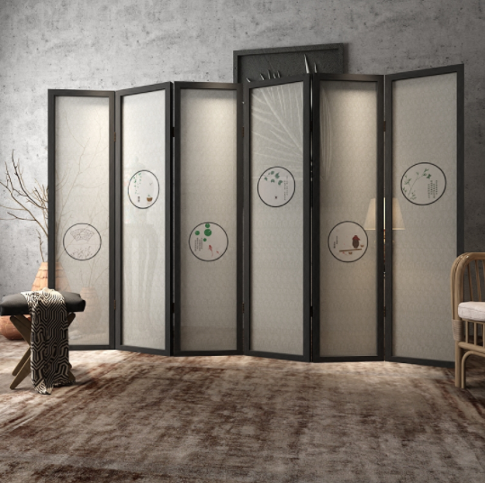 新中式隔斷折屏，玄關(guān)半透紗折疊雙面屏風(fēng)