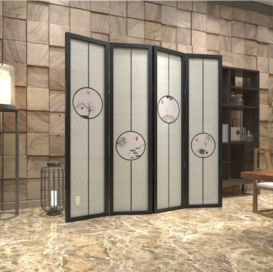 新中式隔斷折屏，玄關(guān)半透紗折疊雙面屏風(fēng)
