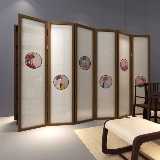 新中式隔斷折屏，玄關(guān)半透紗折疊雙面屏風(fēng)