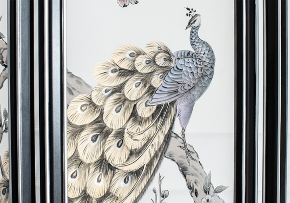 新古典實木手繪孔雀隔斷屏風