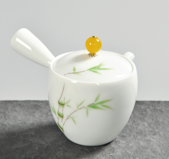 手工茶壺，脂白描金側(cè)把功夫茶具