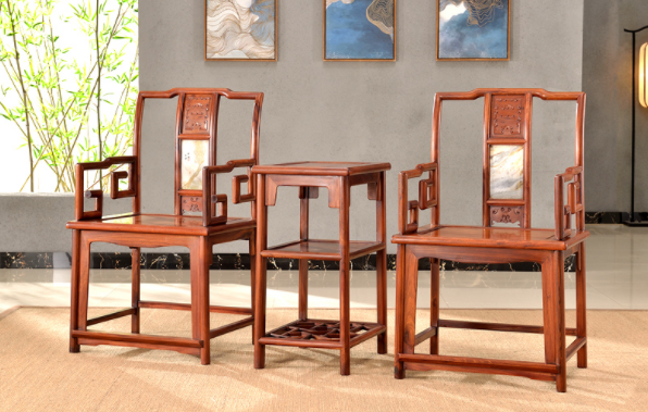 大理石南官帽椅，中式實(shí)木云石椅子