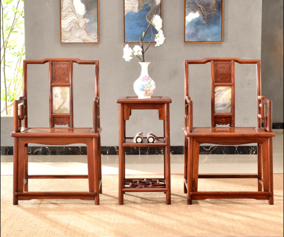 大理石南官帽椅，中式實(shí)木云石椅子