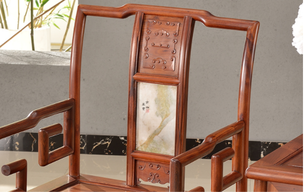 大理石南官帽椅，中式實(shí)木云石椅子